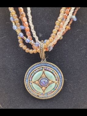 Vtg Avon SP 5 Strand Beaded Necklace Emblem Pendant Southwestern Boho Festival